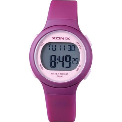 Xonix BAW-003 - Horloge - Digitaal - Dames - Vrouwen - Kinderen - Unisex - Siliconen band - ABS - Cijfers - Achtergrondverlichting - Alarm - Start-Stop - Chronograaf - Tweede tijdzone - Waterdicht - 10 ATM - Paars - Roze