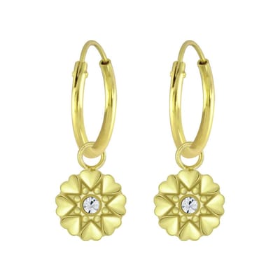 Oorbellen zilver - Oorringen met hanger - Gold plated oorringen met hanger, hartjesbloem