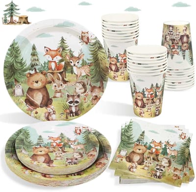 Dailygoods - Bosfeestdecoraties - 100-delig Servies voor 25 Gasten met Bosdieren