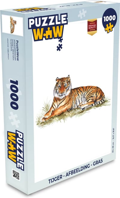 Puzzel Tijger - Afbeelding - Gras - Legpuzzel - Puzzel 1000 stukjes volwassenen