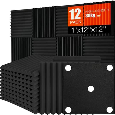 Dailygoods- Schuimpanelen set van 12 - Geluidsisolerende wiggen - Geluidsabsorberende blokkering - Geluidsdempende panelen - Hoge dichtheid - 1 x 12 x 12 inch - Geluidsisolatiepanelen