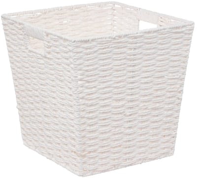 5Five Rieten opbergmand - gevlochten - wit - 31 x 31 x 31 - Kast-/badkamer mandjes - metaal/kunststof