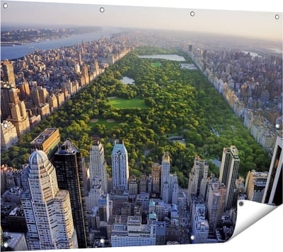 Gards Tuinposter Central Park in New York met Wolkenkrabbers - 120x90 cm - Tuindoek - Tuindecoratie - Wanddecoratie buiten - Tuinschilderij