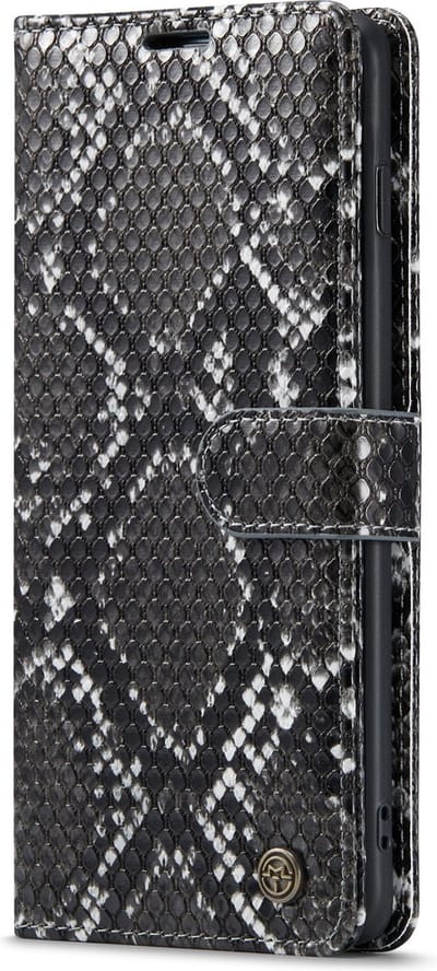 Casemania Hoesje Geschikt voor Samsung Galaxy S10 Plus - Zwart - Luxe Wallet Bookcase met Pasjeshouder en Standaard - Kunstleer Portemonnee Telefoonhoesje met Slangenstructuur