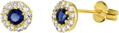 Lucardi Dames Oorbellen wit&blauwe zirkonia - Oorbellen - Cadeau - 14 Karaat Goud - Geelgoud