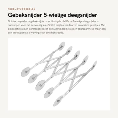 Dailygoods- Gebaksnijder met vergrendelingsapparaat - Deegsnijder met 5 wielen - Roestvrij staal - Voor thuisgebruik - Ideaal voor cake