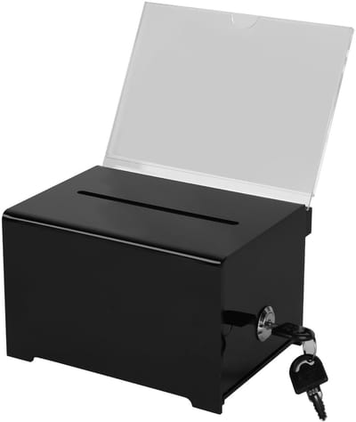 Unyqoos® Zwarte acryl donatie- en stembus met slot en displayfunctie, zwart, 11*17*12 cm