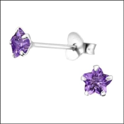 Aramat Jewels | Oorbellen | 925 Zilveren Bloem Oorbellen met Zirkonia - Bloemetjes Oorstekers | 4mm / Paars | |4mm | Zilver | Kinderen, Volwassenen | Verkleurd niet