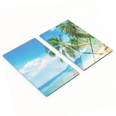 Geharde multifunctionele decoratieve glazen platen met strand- en palmbomenmotief, 2x30x52 cm