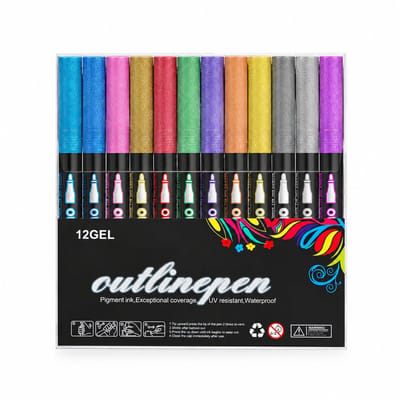 12 kleuren metalen glittercontourpennen met dubbele lijn - DIY kunsttekenen - verpakking van 135 g