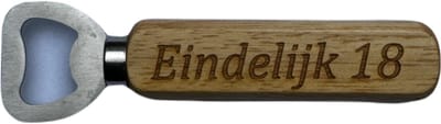 Bieropener - Flesopener -Hout & RVS-Vaderdag Cadeau - Vaderdag -Eindelijk 18
