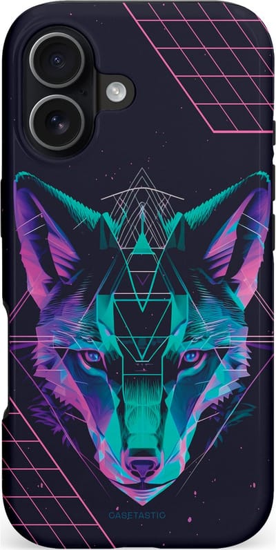 Casetastic hoesje geschikt voor Apple iPhone 17 - MagSafe - Dubbellaagse bescherming - Neon Wolf - Fashion Case - Donkerblauw Roze Turquoise