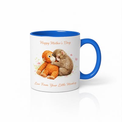 Blauw-Witte Moederdag Mok – Schattige Aapjes Illustratie – Love From Your Little Monkey Cadeau