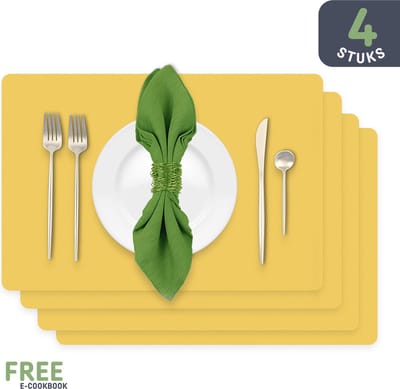 Sophie Nordinn® Placemat Vaxjo - Antislip Onderleggers - Kunststof & Siliconen - Plastic vrije Placemats - Tafelonderleggers Set - 4 Stuks - 30x40 cm - Geel