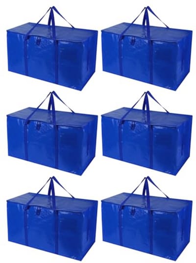 Zware Extra Grote Verhuisdozen Tassen - 6 Pack Herbruikbare Opbergtassen met Ritsen voor Kleding en Bedrijfseigendommen
