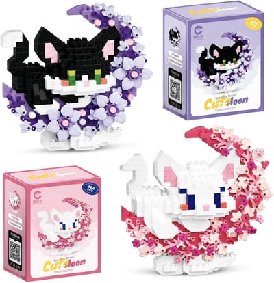 Set van 2 schattige katten bouwstenen, mini-dieren constructie, creatief speelgoed voor kinderen en volwassenen, perfect voor cadeaus en decoratie