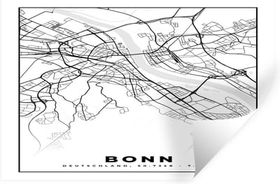 Muurstickers - Sticker Folie - Bonn - Plattegrond - Kaart - Stadskaart - 30x20 cm - Plakfolie - Muurstickers Kinderkamer - Zelfklevend Behang - Zelfklevend behangpapier - Stickerfolie