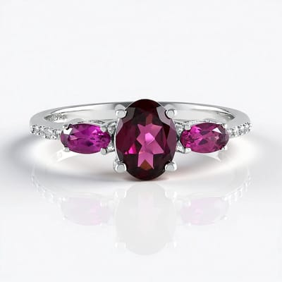 Cavill - Rhodoliet Ring 1,27 ct - 925 Sterlingzilver Gerhodineerd - Naktamunda Ovale Edelsteen - Elegante Zilveren Sieraden Dames