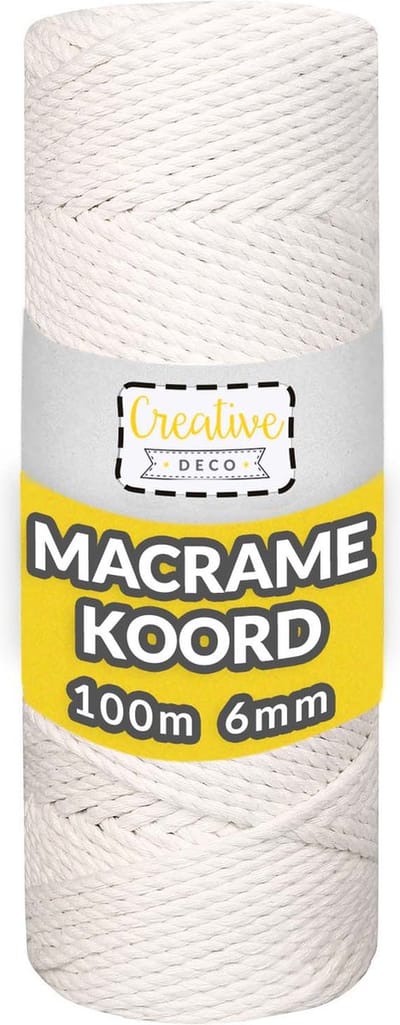 Creative Deco Macrame Koord Katoenen Koord | 100 m Wit | 5-6 mm Dikte