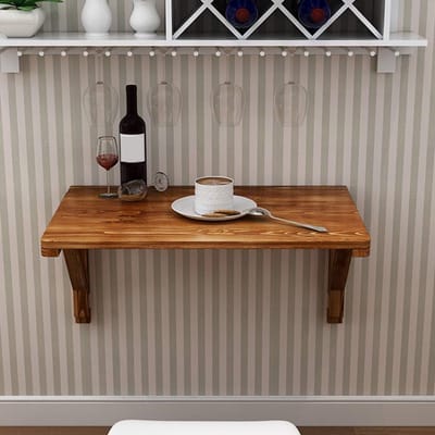 Houten Klaptafel - Wandmontage Bureau - Ruimtebesparend Werken - Massief Hout Ontwerp - 60x40cm - Gekarboniseerd