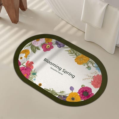 Nordic Flowers Badkamer Absorberende Sneldrogende Mat Entree Antislip en Vuile Voeten Mat Zacht Diatomeeënaarde Entree Tapijt 60 * 90 cm