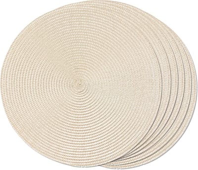 Ronde Geweven Tafelonderleggers Set van 6 - 38 cm Diameter - Wasbaar en Niet-glijdend - Beige Gebreid Design - Geschikt voor Eettafel en Keukentafel - Stijlvolle Tafeldecoratie voor Thuisgebruik