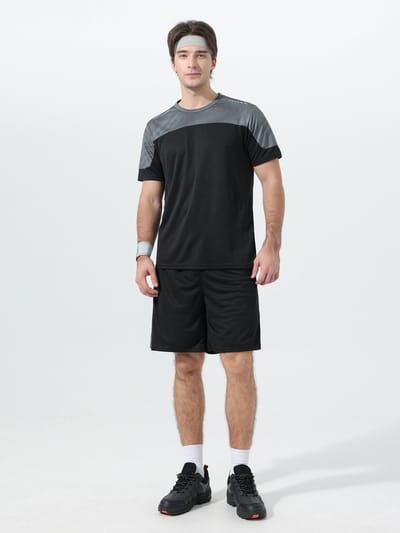 YOUTHUP Heren Tweekleurige Sportset - Rond Hals T-shirt met Korte Broek - S