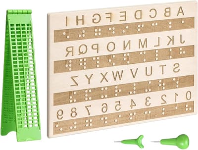 Braille Oefen Leisteen - Schrijfgereedschap Blind - Braille Leren - Precisie Penpunt - 28 Cellen 4 Lijnen - Metaal