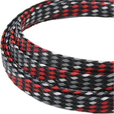 Kabelmantel Gevlochten - Kabelbescherming Harnas - Kabel Organisatie - Eenvoudige Installatie - 50 Meter - Rood Grijs Wit