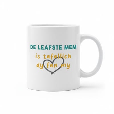 Liefdevolle Friese Tekst Koffiemok “De Leafste Mem Is Tafallich Dy Fan My” – Hart Design Cadeau – 330 ml Keramische Mok