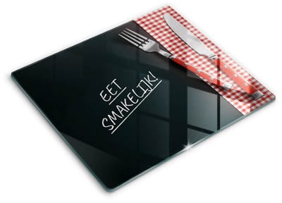 Wallfluent Glazen Snijplanken - Eet smakelijk! Snijplanken Glas - 60 cm x 52 cm - Veelkleurig Snijplanken van Glas - Keuken Snijplank Glas - Decoratieve Glazen Snijplank - Glazen Snijplank met Antislip