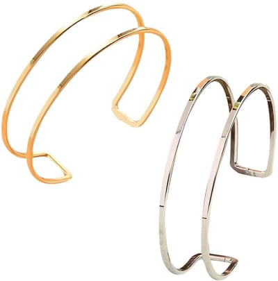 Dailygoods- Open Armbanden - 2 Stuks - Verstelbare Armbanden - Dubbellaagse Armbanden - Modieuze Sieraden - Legering - Diameter 8,2 cm