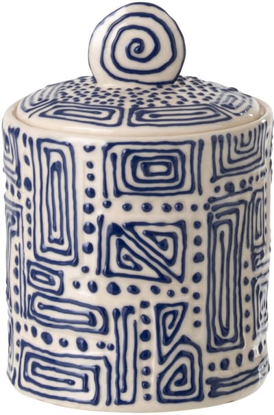 J-Line voorraadpot Patroon - keramiek - wit/blauw