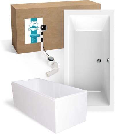 Calmwaters Modern Square 2 - Badkuip - 190 x 90 cm - Set badkuipdragers
