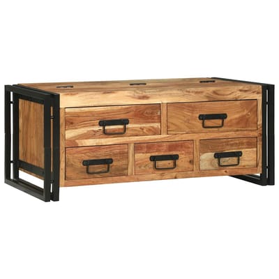 vidaXL - Salontafel - met - lade - Bruin - 90 - x - 50 - x - 38 - cm - Massief - Acacia - Hout