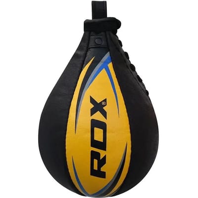 RDX Sports Boksbal - Bokszak - Speedball - Bokstraining - Kleur: Geel - Materiaal: Leer - Speed Bag - inclusief stalen wartel met ophangfunctie plafond