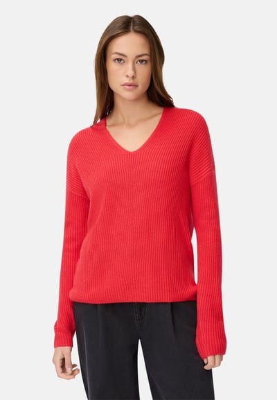 camel active Gebreide trui met V-hals - Maat womenswear-XXS - Vlamrood