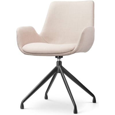Nolon Nola-Eef Draaibare Eetkamerstoel Beige - met Armleuning - Stof - Zwart Onderstel - Lage Armleuning - Design - Scandinavisch - Comfortabel