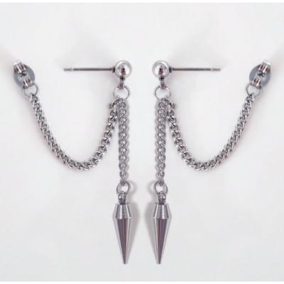 1 paire Boucles d'oreilles avant-arrière en acier inoxydable style punk forme cône pour hommes, hypoallergéniques argenté