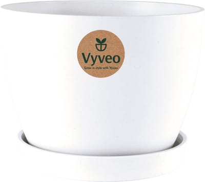 Vyveo - Bloempot Lunda met onderzetter - 14x10 - Wit - Bloempot voor binnen en buiten - Lichtgewicht - Breukbestendig - Vorstbestendig - UV-bestendig
