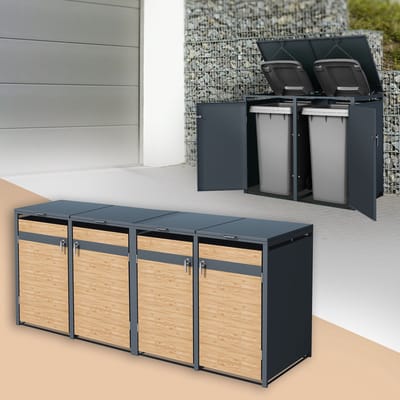 ML-Design vuilnisbakbox voor 3 afvalemmer 240L 264x80x120 cm antraciet larikslook staal weerbestendig afsluitbaar deksel met scharnier en deur vuilnisbakbox voor buiten tuin en huis stevige afvalbak container uitschuifbaar duurzaam ontwerp