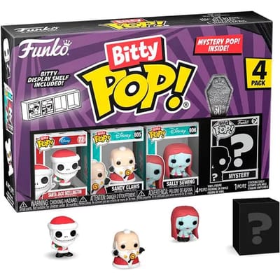 The Nightmare Before Christmas Santa Jack Skellington, Sandy Claws, Sally Sewing + Mystery Figure (Bitty Pop! 4 Pack)