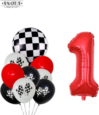 Snoes Racecijferballon 1 Feestboeket - Verjaardag Ballonnen Race Thema - Rood, Wit & Zwart