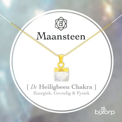 Bixorp Maansteen Blokje Ketting - Goud Verguld S925 Zilver + Edelsteen Hanger - Spirituele Chakra Ketting met Cadeau Kaartje - 45cm + 5cm verstelbaar