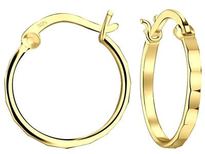 Joy|S - Zilveren oorringen 16 mm / 1.5 mm - vlakjes bewerkt - Franse sluiting - gold plated