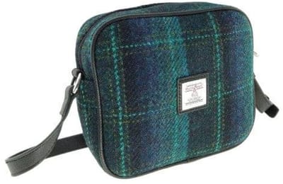 Schoudertas Almond Blauw met Turquoise - 19x21x7 - Harris Tweed - Glen Appin of Scotland