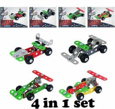 Henbrandt - Metalen bouwset 4 Stuks - Race auto - diverse kleuren - 7,5 CM