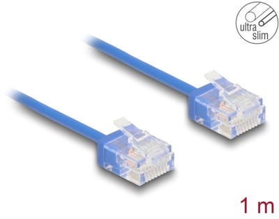 Delock RJ45 Network Cable Cat.6 UTP Ultra Slim 1 m blue with short plugs