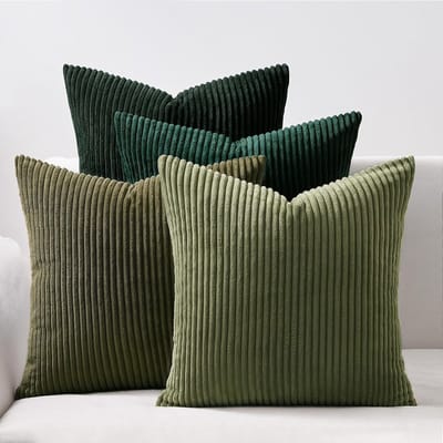 Decoratieve Kussenhoezen 45 x 45 cm van Corduroy en Velvet - Set van 4 Stuks in Donkergroen voor Moderne Bankdecoratie
