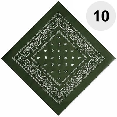 Fako Fashion - Bandana - Hoofddoek - Mondbescherming - Zakdoek - Paisley - Legergroen / Army - 10 Stuks